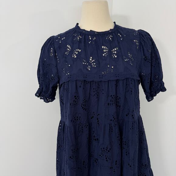 Kate Spade Butterfly Eyelet Tiered Dress Navy Blue L - Picture 2 of 12